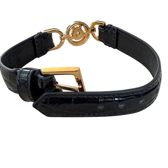 Versace 1015270 Medusa Calf Black Leather Embossed Croc Bracelet - Picture 4 of 10